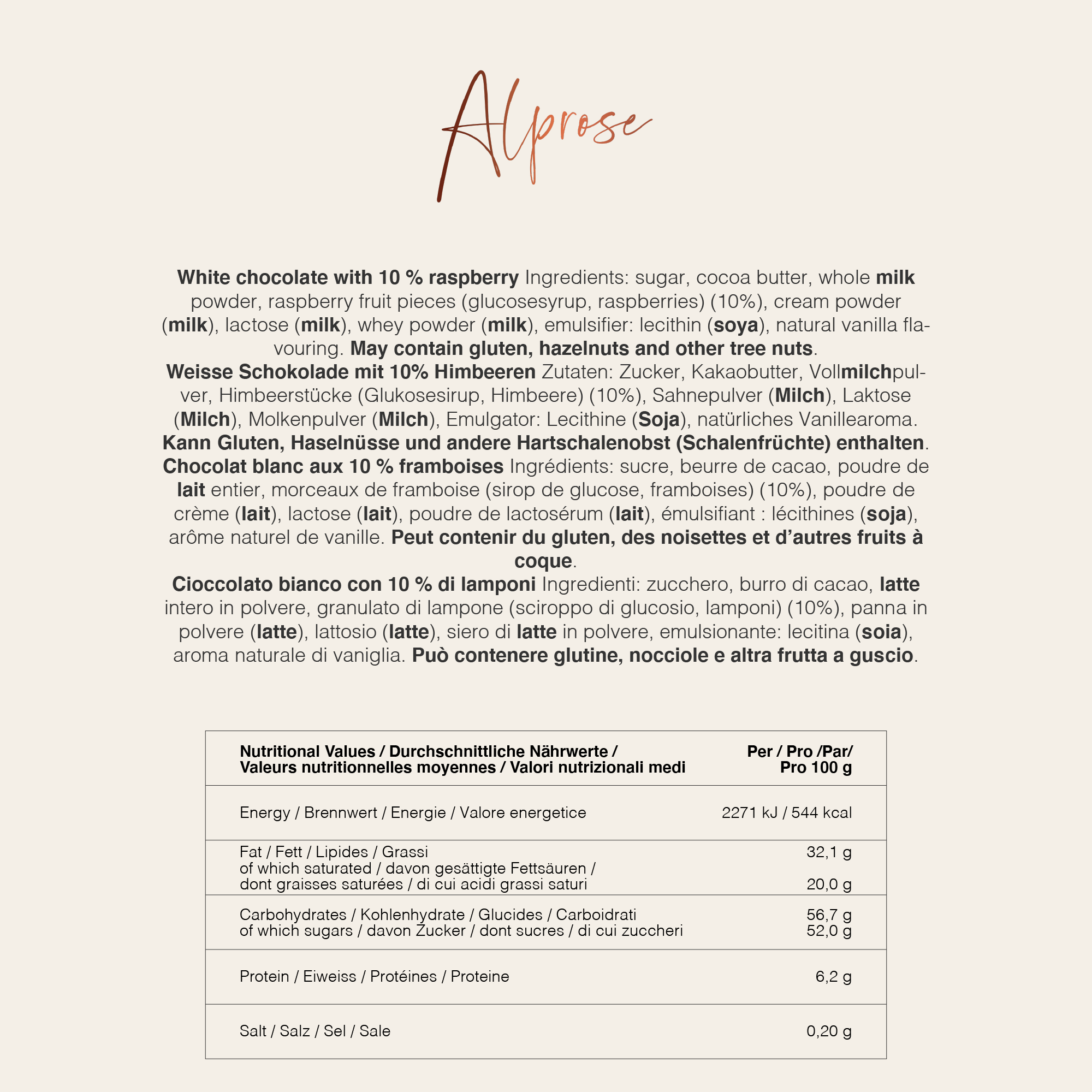 Alprose Raspberry bílá čokoláda malina