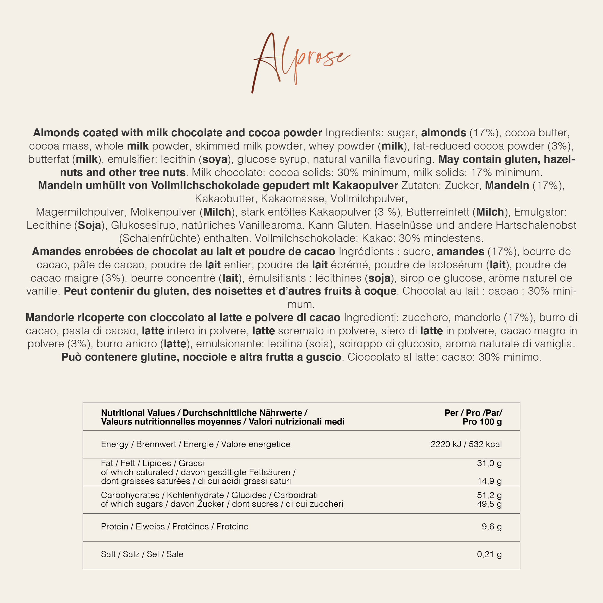 Alprose Dragées Cocoa Almonds dražé mandle v kakau