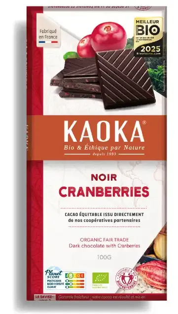 Kaoka hořká čokoláda s brusinkami 100 g ovocná