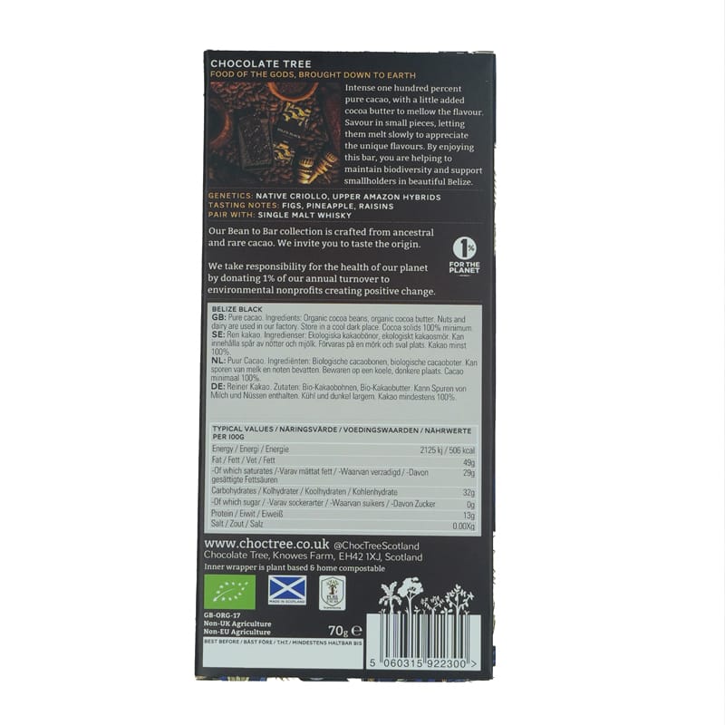 Chocolate Tree Belize Black 100% hořká čokoláda 100% kakaa
