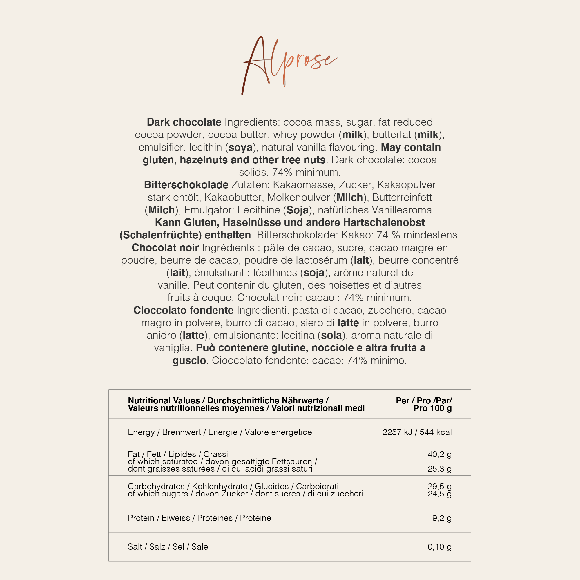 Alprose Tablets Dark 74% čokoláda 300 g hořká