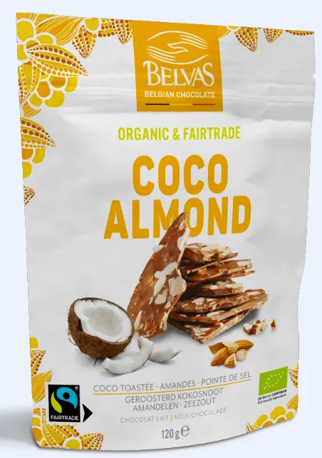 Belvas Belgian Thins mléčná čokoláda 120g mandle kokos