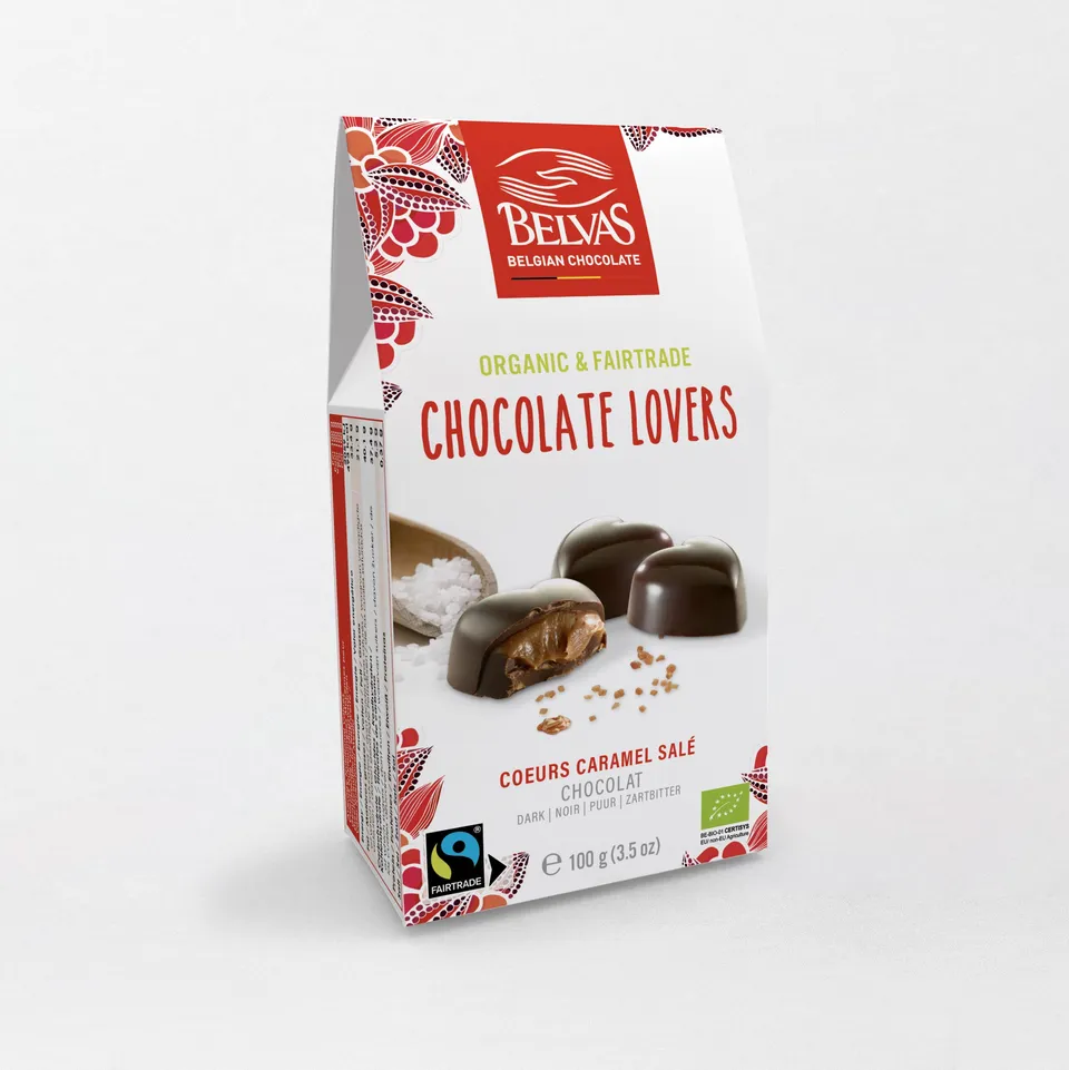 Belvas Chocolate Lovers hořká srdíčka slaný karamel 100 g
