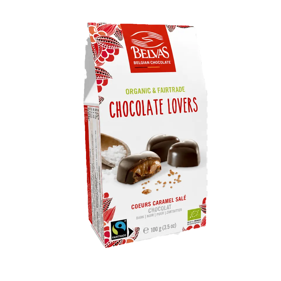 Belvas Chocolate Lovers hořká čokoláda karamel srdce 100 g