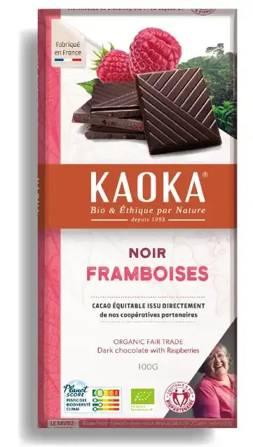 Kaoka hořká čokoláda s malinami ovocná