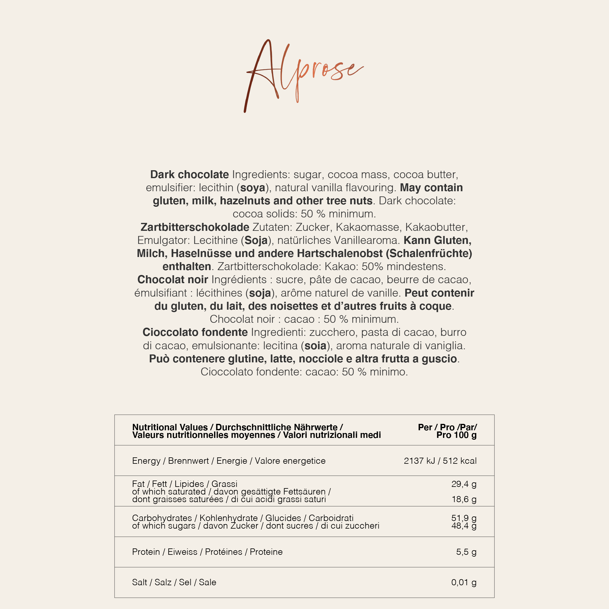 Alprose Dark 50% hořká čokoláda na vaření 300 g