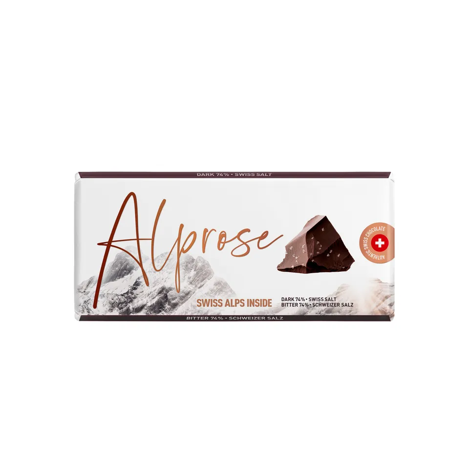 Alprose Dark 74% hořká čokoláda 100 g se švýcarskou solí