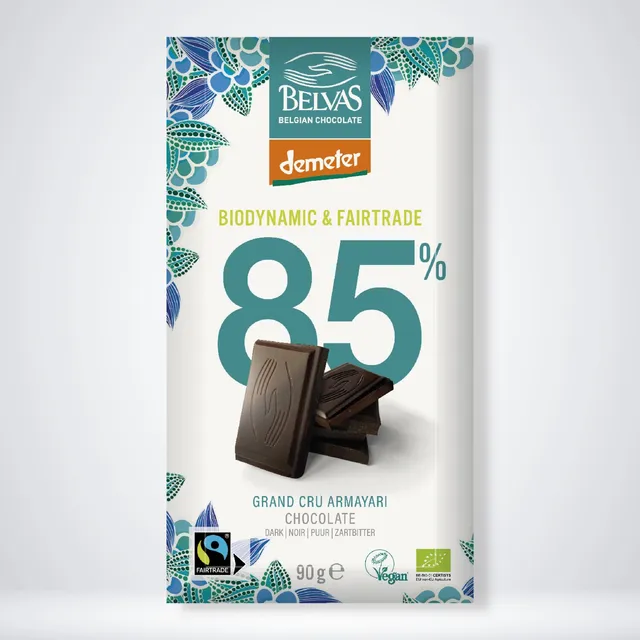 Belvas 85% hořká čokoláda tabulka Demeter bio