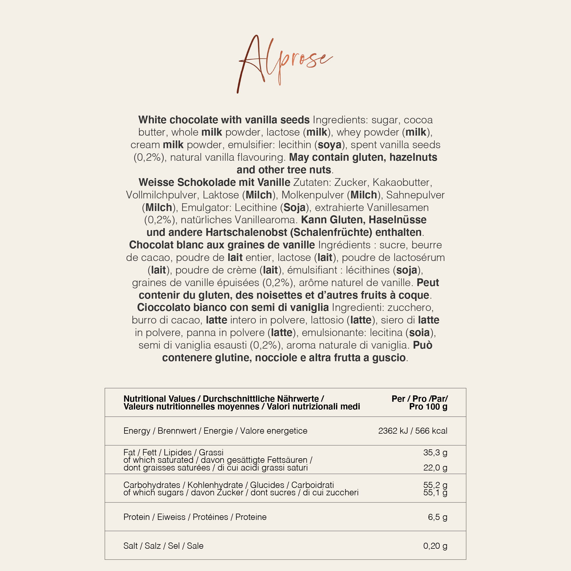 Alprose White bílá čokoláda vanilka 100 g
