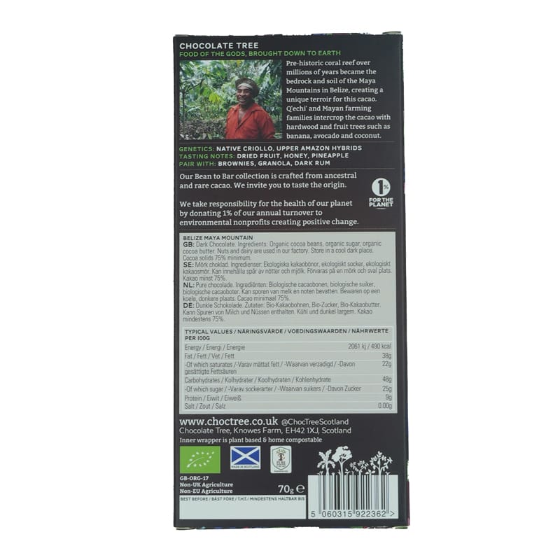 Chocolate Tree Belize Maya Mountain 75% hořká čokoláda criollo