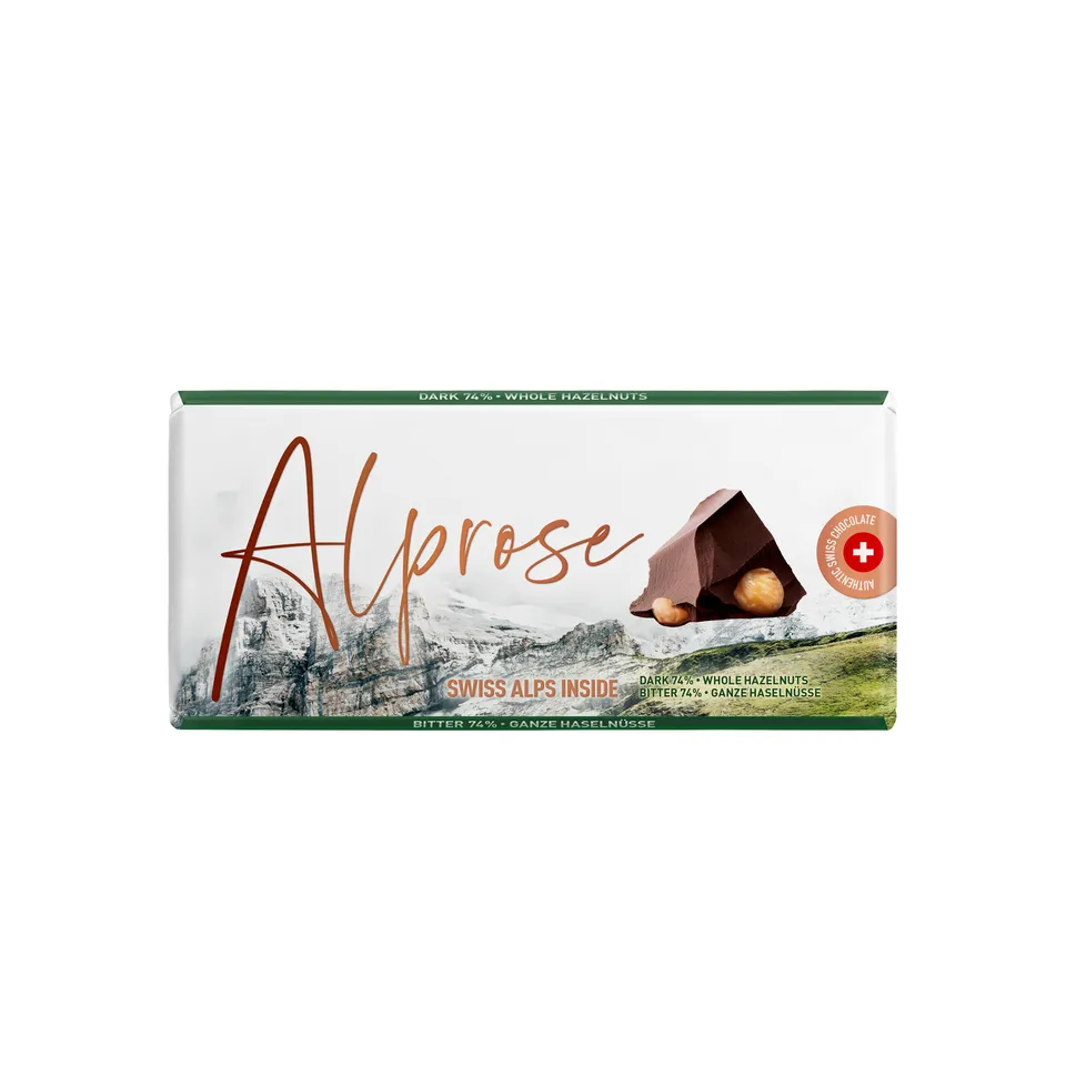 Alprose Dark 74% hořká čokoláda celé oříšky 100 g